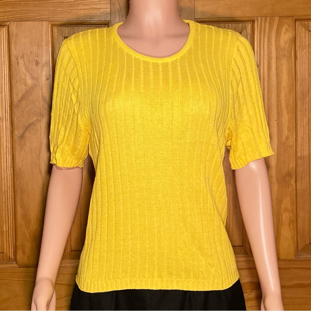NWOT Northwest Blue Vintage 80s 90s Sweater Short Sleeve Yellow Size M Medium
